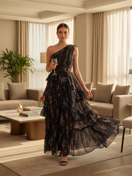 AMUR Dresses & Skirts - Amur Asymmetric One Shoulder Ruched Cocktail Dress